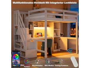 Lit mezzanine 140x200 cm <strong>DZMDIP</strong> <strong></strong> coloris blanc