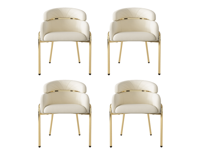  Chaise de salle à manger en velours beige, style luxe léger, lot de 4, 4 pieds en métal  - Conforama A