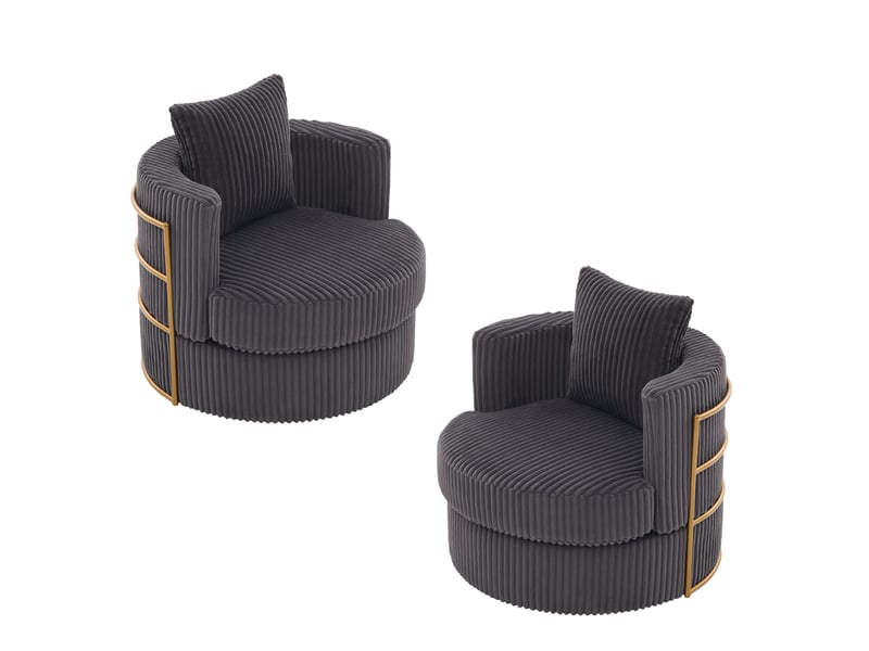  Lot de 2 fauteuils pivotants 360° en velours côtelé avec rangement, gris anthracite, 76 x 79 x 78 cm Fay Lum - Conforama A