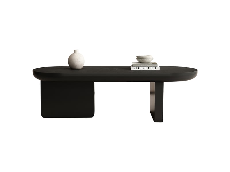  Table basse ovale noire 119,7cm, table de salon moderne en mdf, style minimaliste pour petit espace  - Conforama W