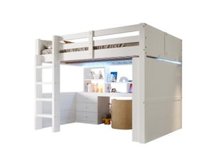 Lit mezzanine 140x200 cm <strong>MERAX</strong>  <strong>lit enfant blanc</strong> coloris blanc