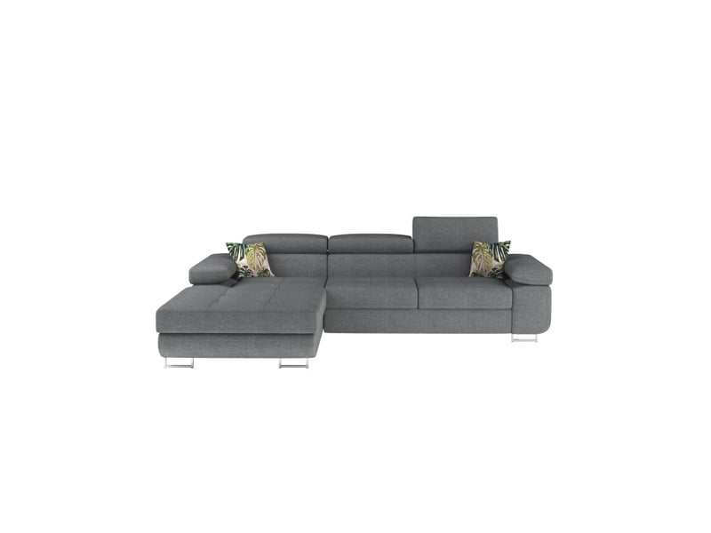 Canapé d'angle convertible amanda gris clair en tissu effet lin avec coffre - Conforama A