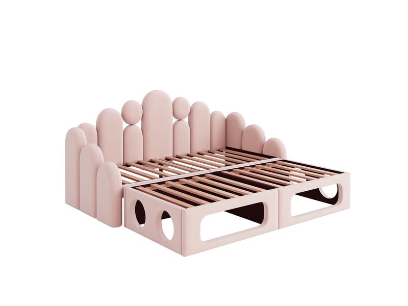  Lit canapé 2-en-1 velours rose 180x200 cm avec couchage intégré pour animal  - Conforama E