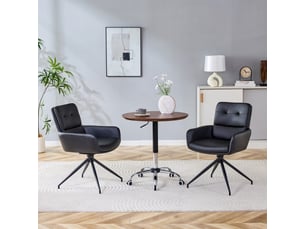 2 chaises pivotantes design luxe - pu noir, pieds métal noirs, rotation 360°, salle à manger et détente