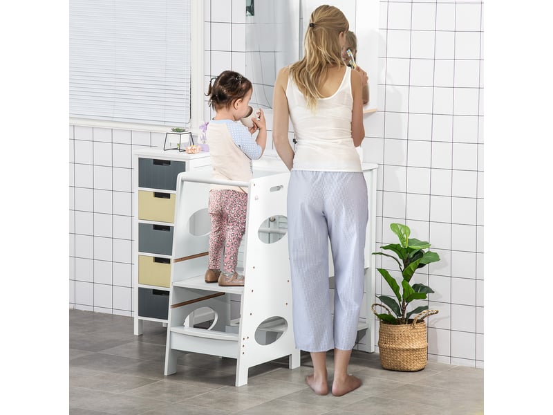 Tour montessori à hauteur réglable sur 3 niveaux, tour d'apprentissage en bois pour enfants, échelle blanche pour enfants  - Conforama B