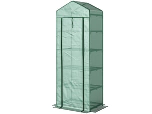 Serre à plantes à 5 niveaux avec porte zippée, acier et pe, 69 x 49 x 193 cm, verte