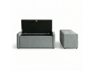 Banc de rangement gris clair 122 cm en tissu avec assise capitonnée et coffre