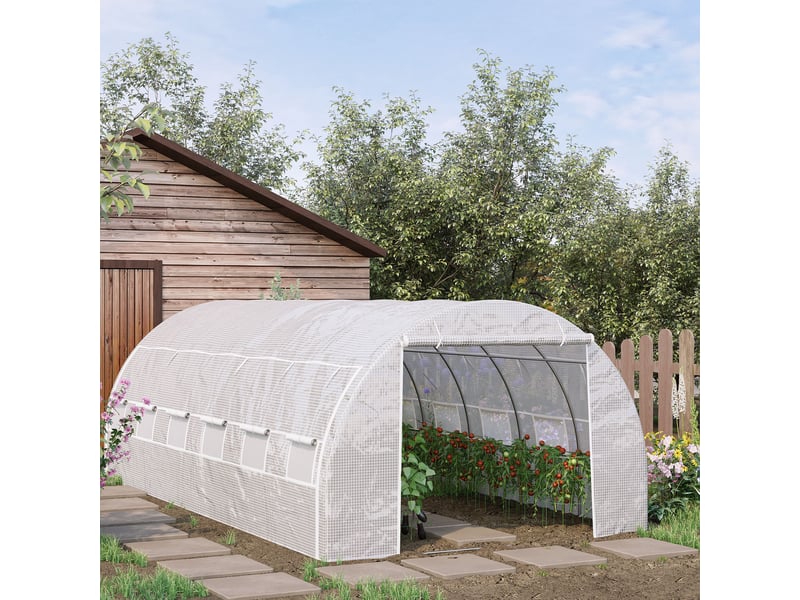  Serre de jardin 18 m² 6l x 3l x 2h m avec porte + parois latérales zippées enroulables, 12 fenêtres, acier pe  - Conforama C