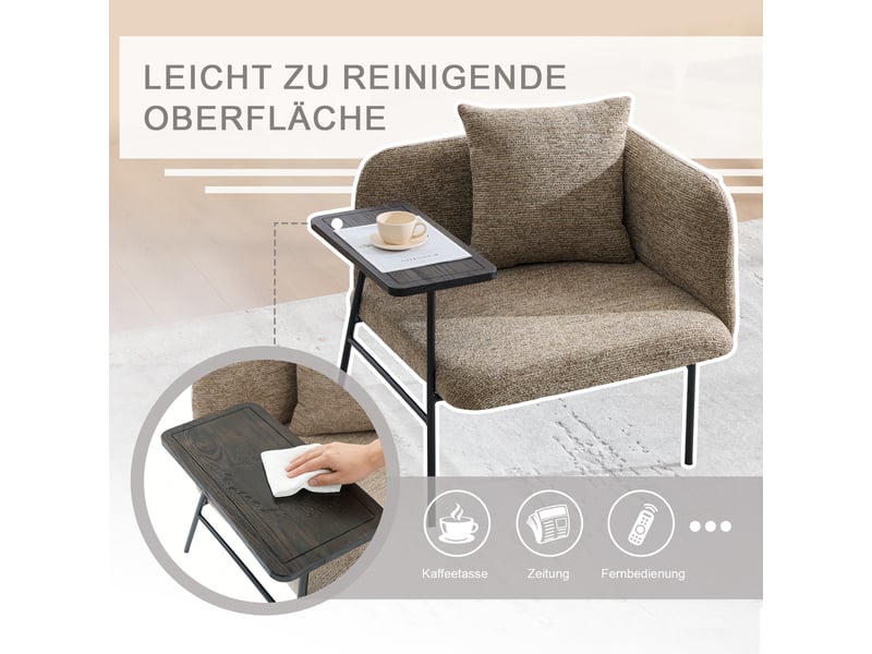  Fauteuil,86x72x71 cm,avec table d'appoint et 2 poches,chenille,kaki  - Conforama E
