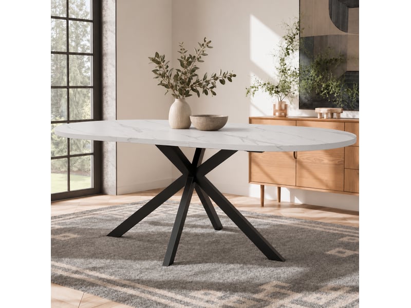  Table à manger extensible 120160 x 80 cm – blanche – plateau ovale, rallonge rangeable, 4 à 6 personnes  - Conforama D
