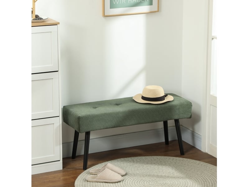 Banc rembourré 100 x 36 x 45 cm vert, velours côtelé polyester, pieds en acier, pour entrée et chambre  - Conforama B