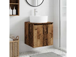 Vanité de lavabo mural, meuble de rangement bois ancien 49.5x44.5x65 cm shl7311