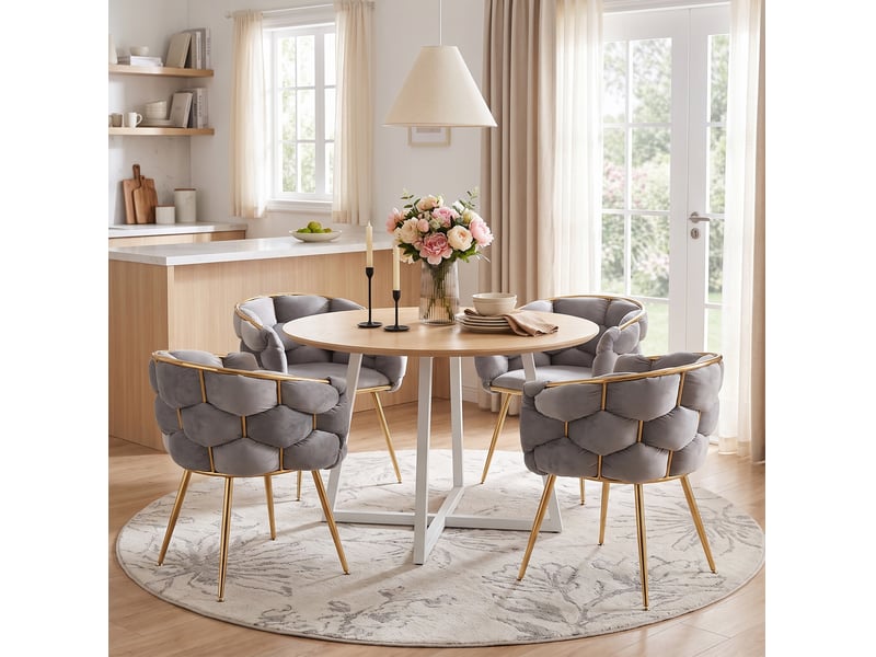  Fauteuil rembourré à accoudoirs, assise en velours et piètement métallique gris, 70 × 58 × 39 cm  - Conforama C