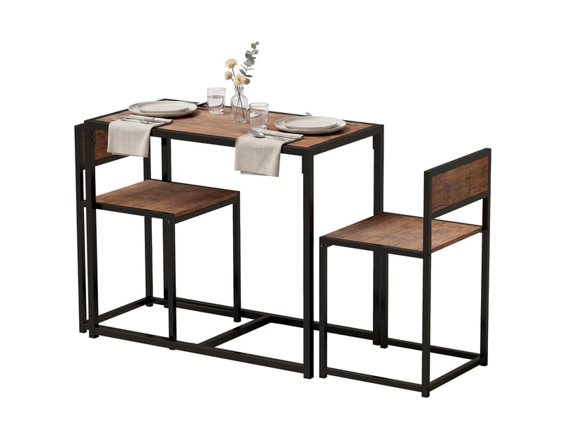  Ensemble table haute 3 pièces, comprenant 2 chaises et 1 table haute (90 cm x 47 cm x 76 cm), marron et noir.  - Conforama B