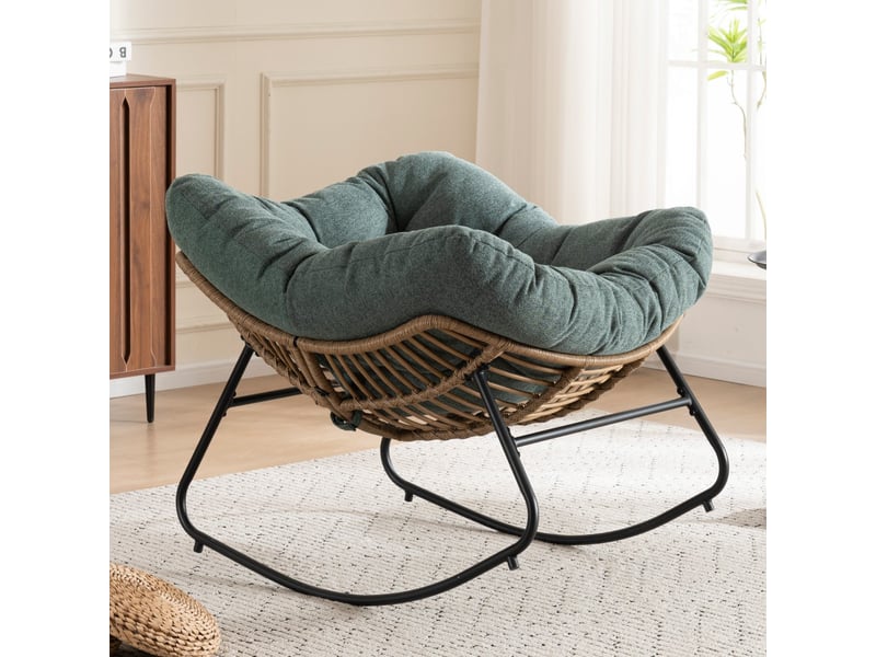  Fauteuil à bascule en chenille - 95x107x83 cm - chaise berçante ergonomique cadre métal détente salon chambre - vert  - Conforama D