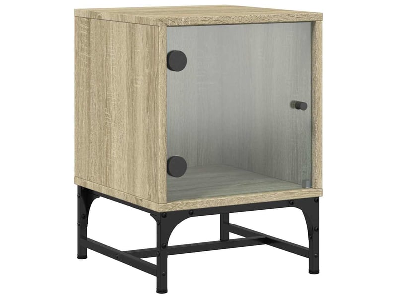  Lot de 2 tables de chevet - cabinet de chevet - table de nuit et portes vitrées chêne sonoma 35x37x50cm  - Conforama C