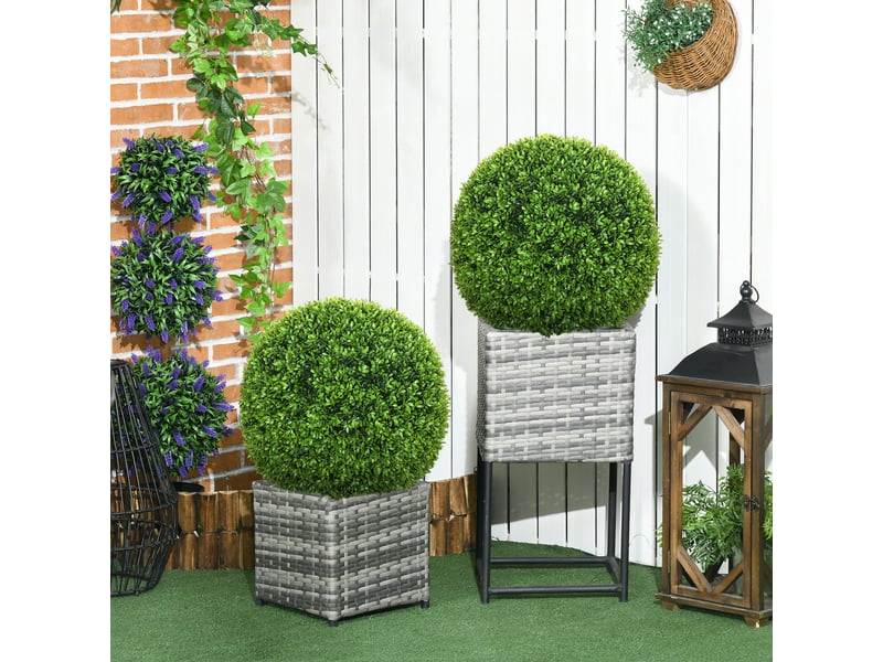  Lot de 2 boules de buis, plantes artificielles vertes avec protection uv, idéales pour l'intérieur et l'extérieur.  - Conforama D