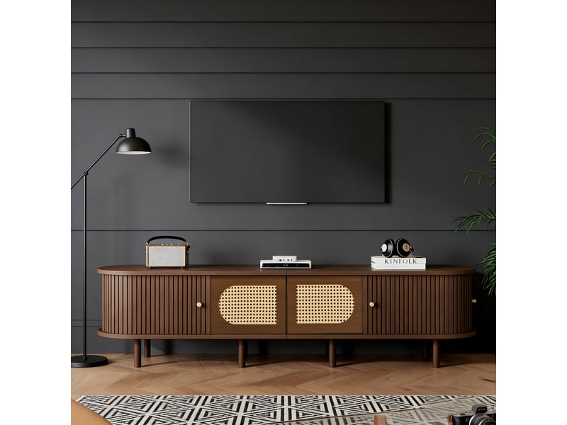  Meuble tv 180 cm noyer foncé, rotin, portes coulissantes, pour tv jusqu’à 80” PD-1 - Conforama B