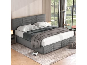 Lit coffre 2 places 180 × 200 cm avec rangement hydraulique et dossier réglable, sans matelas, velours gris