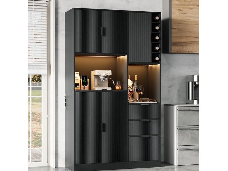 Meuble buffet rangement cuisine etagere reglable led prises mdf noir 105 x 40 x 180 homvra - Conforama D