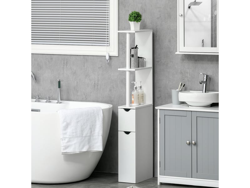  Meuble de salle de bain avec 2 étagères et 2 placards, armoire haute gain de place 15,2 x 29,8 x 118 cm, blanc  - Conforama C