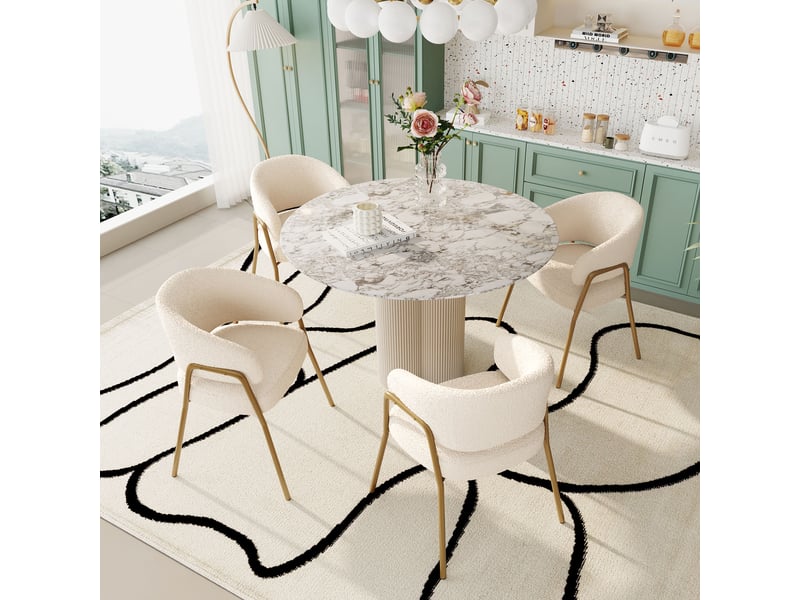  Chaises de salle à manger 4 pièces - ensemble de chaises modernes en tissu effet laine blanc avec pieds dorés, 49x48x78 cm  - Conforama E
