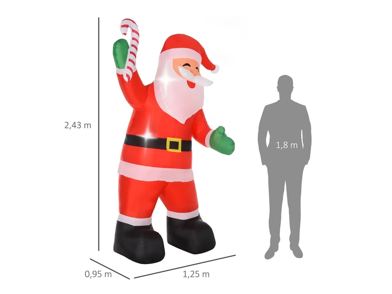  Décoration de noël gonflable, père noël de 2,4 m avec éclairage led et canne de noël, pour une utilisation intérieure et extérieure.  - Conforama E
