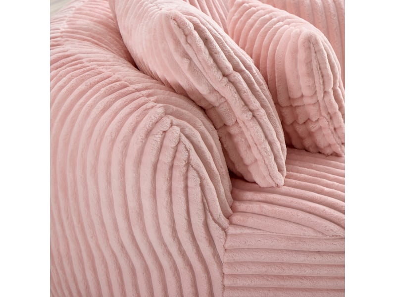  Canapé 2 places modenvie rond avec pouf, velours côtelé rose, 5 coussins, 168 x 123 x 63 cm  - Conforama D