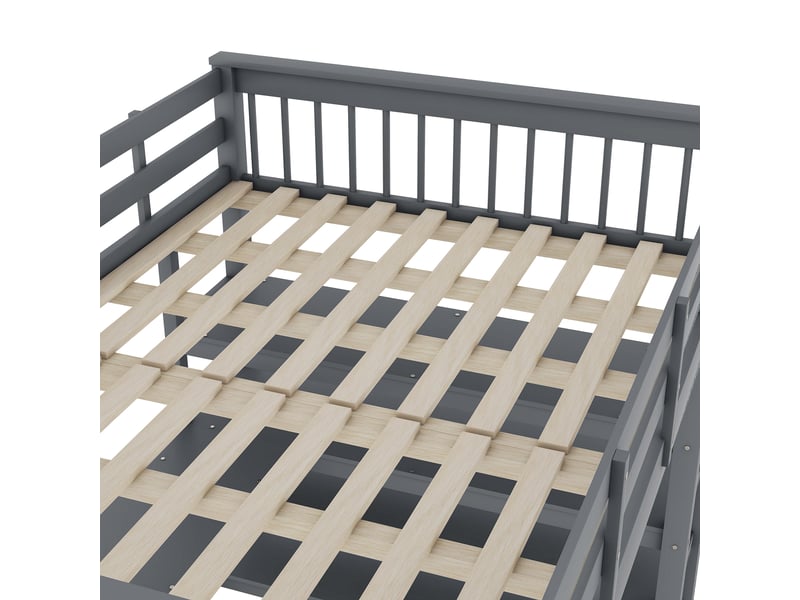 Lit mezzanine enfant 140x200 cm, table, étagère, garde-corps, sommier, pin gris, sans matelas - Conforama E