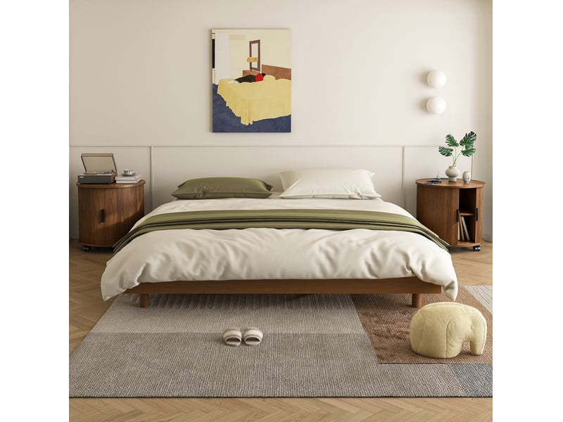  Table de chevet tcqpz cylindrique 60 x 60 x 60 cm avec prise ac et 2 ports usb mdf décor noyer  - Conforama E