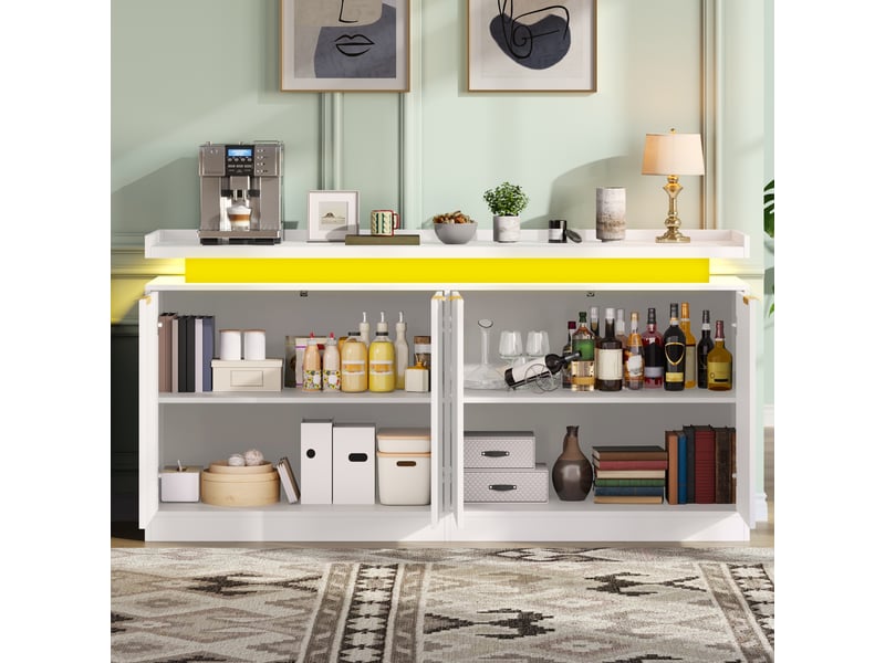  Buffet avec rangement ouvert et éclairage led rgb pour cuisine en mdf 160×39×83 cm blanc  - Conforama C