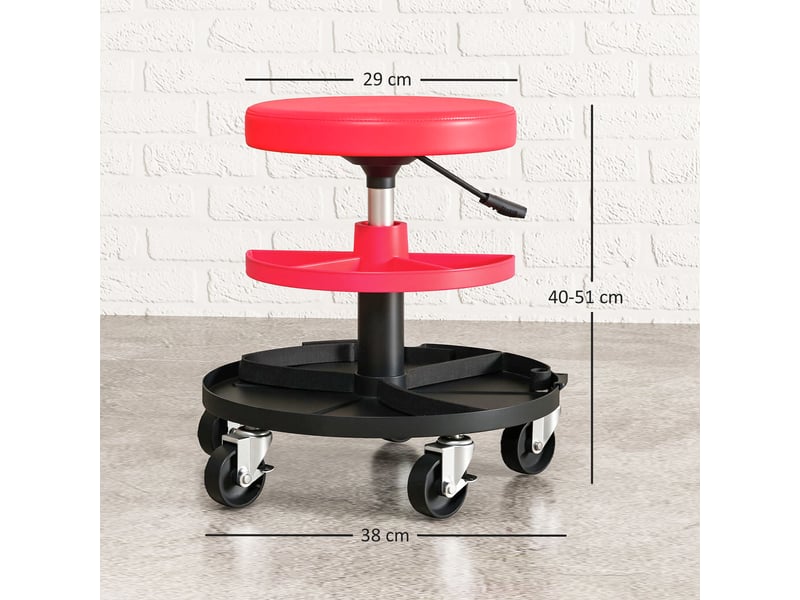 Tabouret d'atelier rouge avec roulettes et plateaux réglables en hauteur de 40 à 51 cm supportant jusqu'à 135 kg - Conforama C