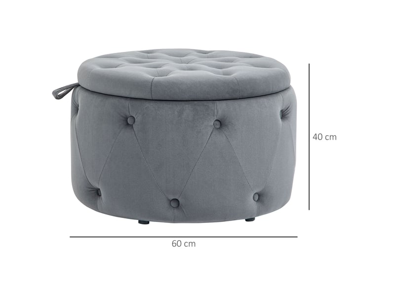  Pouf de rangement tcqpz rond capitonné gris ø60 x 40 cm en polyester avec couvercle  - Conforama C