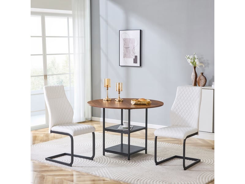  Ensemble table à manger avec 6 chaises, table extensible rectangulaire avec rangement, fauteuils bouclés, blanc  - Conforama C