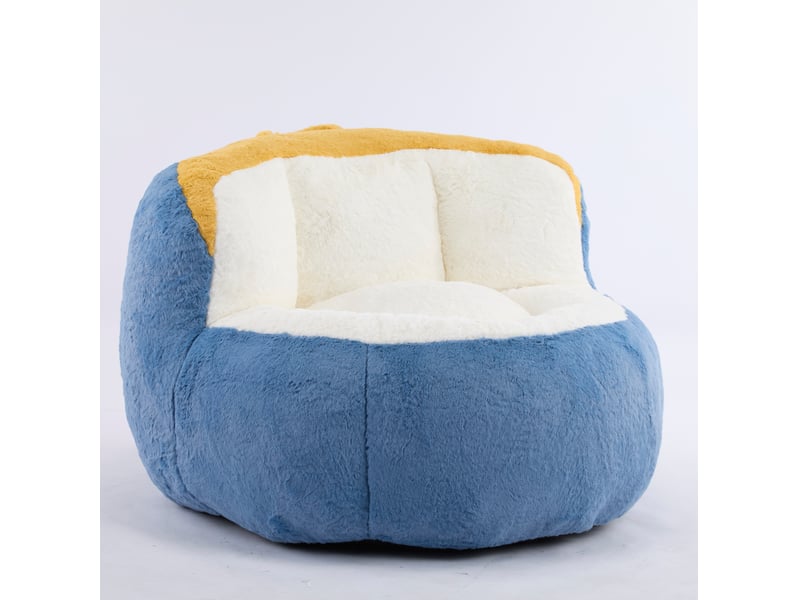 Fauteuil poire géant 106x110x77 cm – bleu, blanc et jaune – assise moelleuse avec poignée intégrée - Conforama A