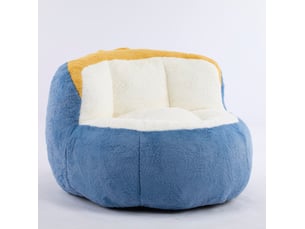 Fauteuil poire géant 106x110x77 cm – bleu, blanc et jaune – assise moelleuse avec poignée intégrée
