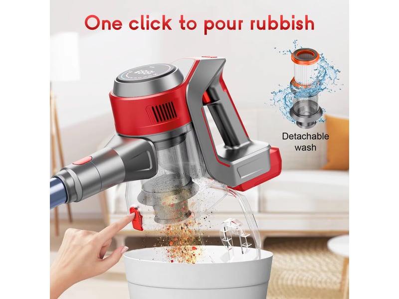  Aspirateur balai sans fil 78 kpa avec 6 batteries 2200 mah, autonomie jusqu’à 45 min, pour sols, tapis et poils d’animaux  - Conforama D