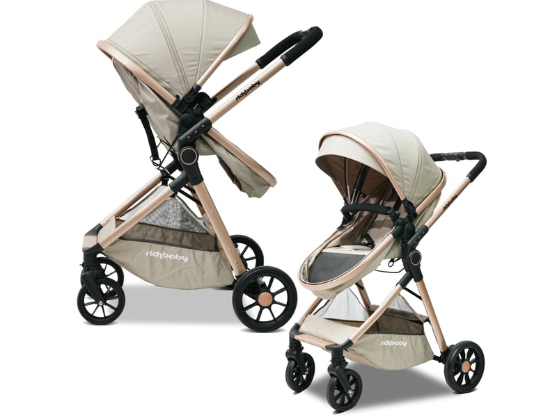  Poussette 2 en 1 80x62x106 cm réversible coloris crème abricot  - Conforama A