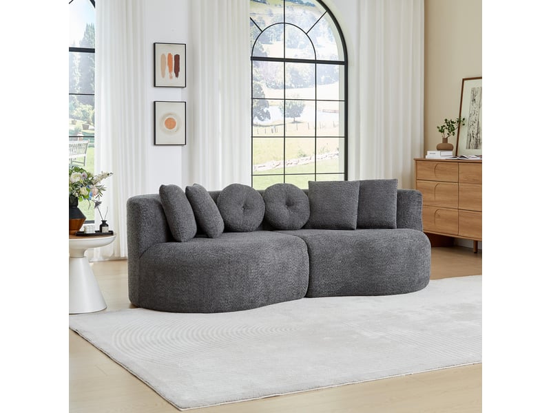  Canapé 2 places - 223 x 109 x 79 cm - canapé de salon divan lounge design cashew et rembourré en chenille - gris  - Conforama D
