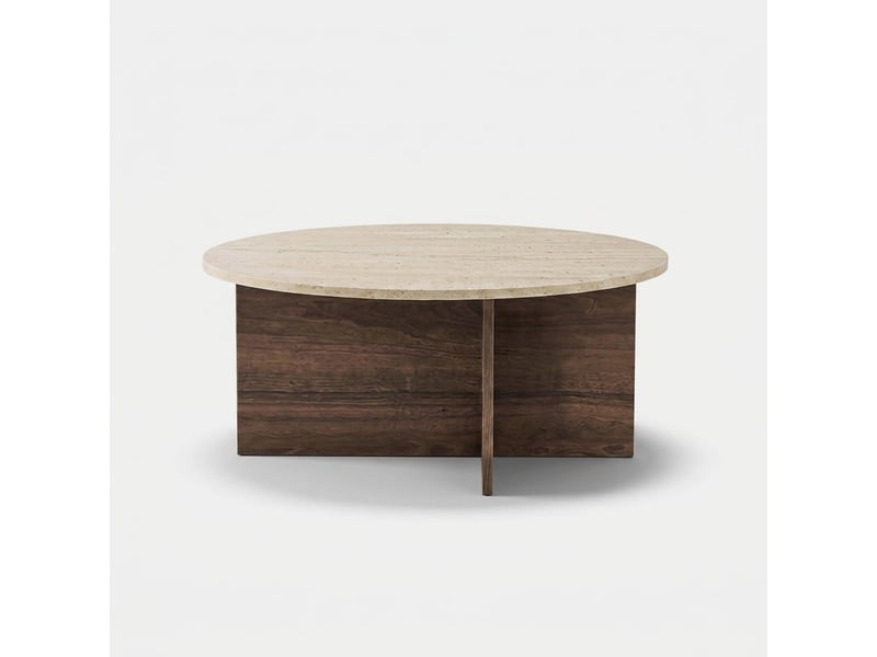  Table basse ronde effet marbre et bois soleil  - Conforama A