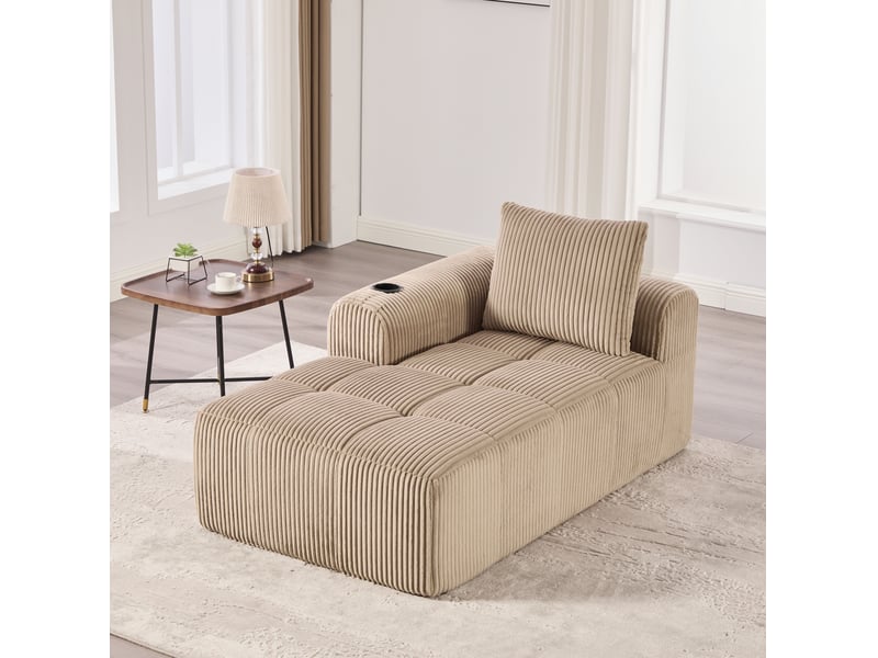  Méridienne compact 158 x 93 x 61 cm poches latérales porte-gobelet mousse densité ressorts velours côtelé kaki  - Conforama D