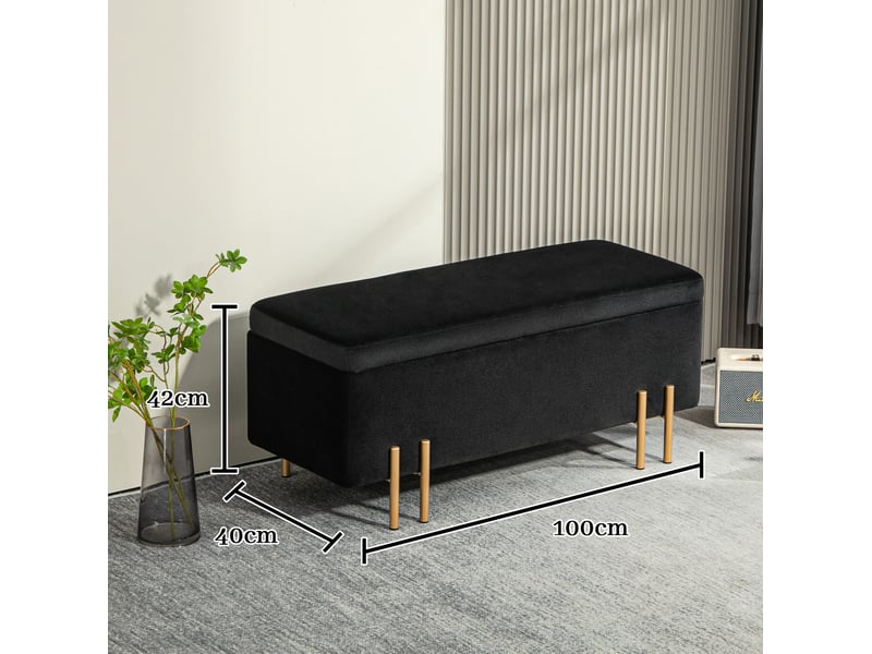  Banc de rangement tcqpz rembourré 100 x 40 x 42 cm avec coffre polyester noir  - Conforama C