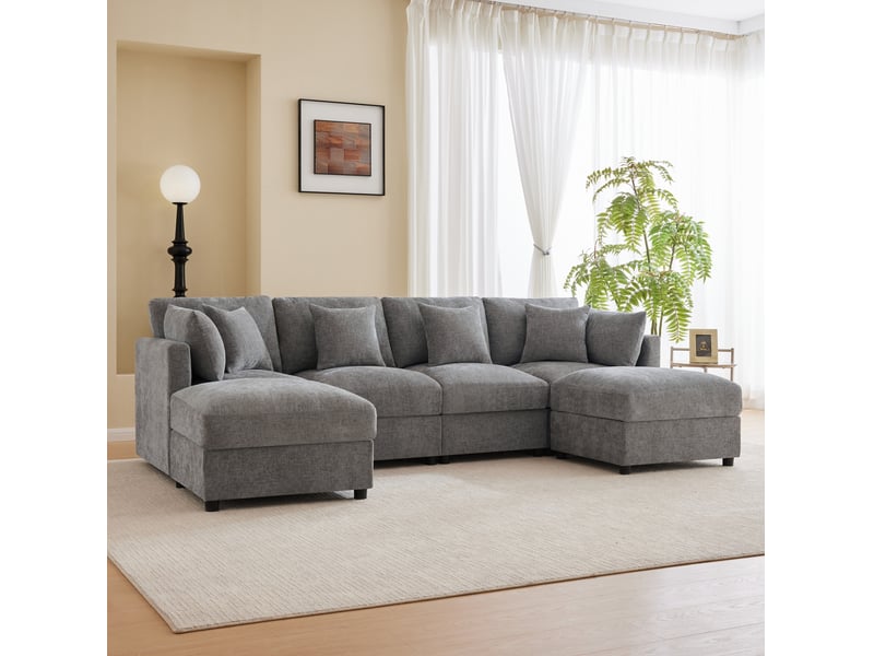  Canapé modulaire 284x156,5x86 cm accoudoirs réglables structure en bois gris  - Conforama C