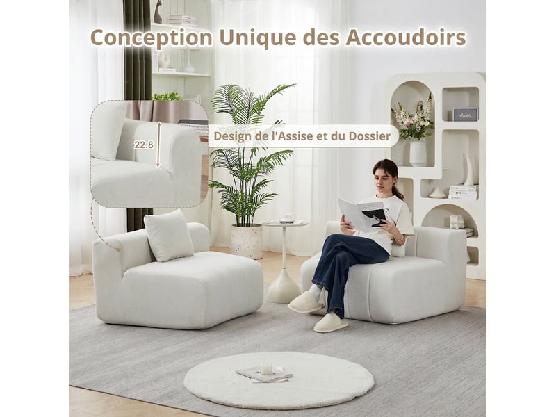  Canapé modulable incurvé 6 places en tissu chenille avec 2 coussins, canapé demi-cercle pour salon et bureau  - Conforama E