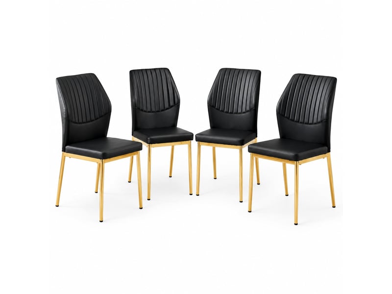  Lot de 4 chaises de salle à manger 43x42,6x93 cm, style luxe léger, dossier rainuré, hydrofuge, pu, noir et doré  - Conforama A