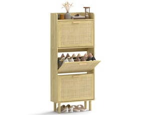 Meuble à chaussures avec 3 tiroirs abattants et une étagère ouverte pour 12 à 18 paires de chaussures, 65 x 24,5 x 153 cm, chêne
