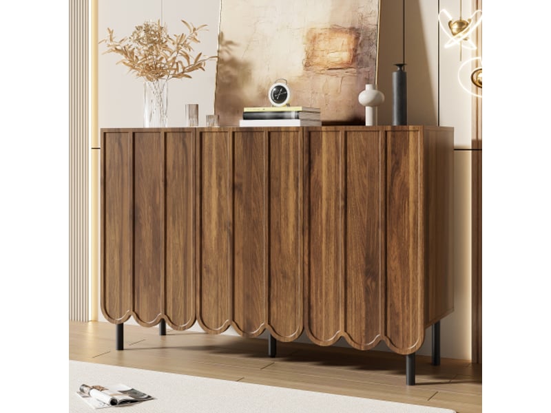 Buffet cuisine moderne, 120 x 35 x 80 cm, 3 portes ondulées, vaisselier avec étagères réglables, pour salle à manger et salon - Conforama D