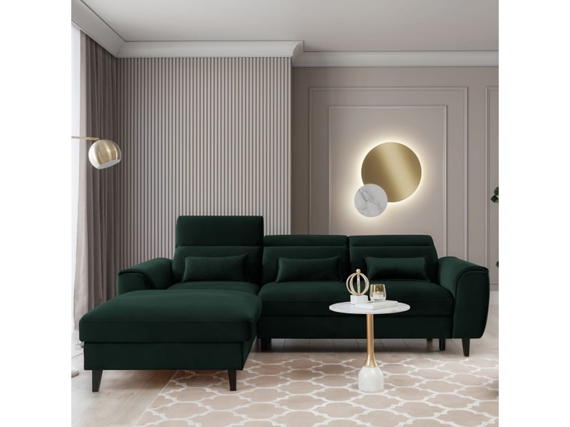  Canapé d'angle convertible vert foncé angle gauche 4 places fable  - Conforama C