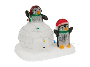 Igloo et pingouin de noël lumineux d'extérieur 88 led lumière fixe h. 39 cm sur secteur