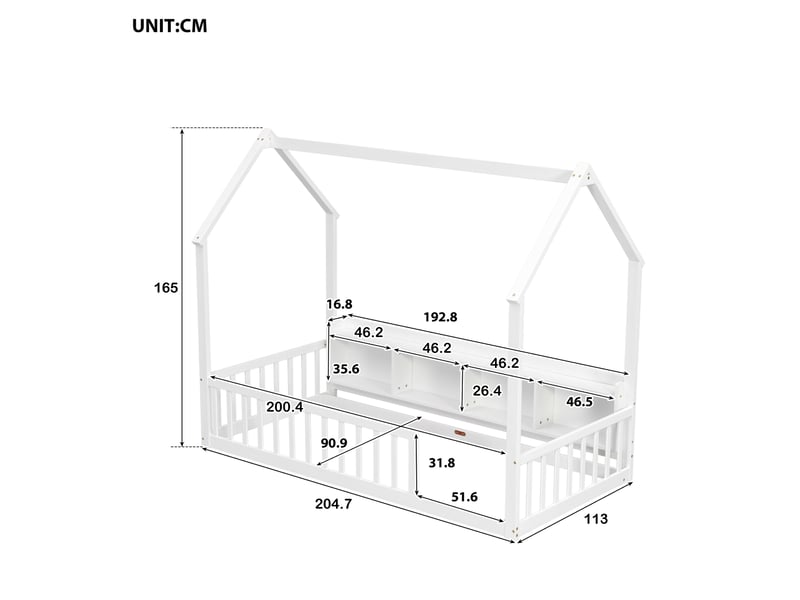  Lit enfant cabane 90x200 cm avec étagères et barrières, blanc, sans matelas  - Conforama C